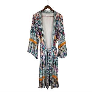 ZARA Boho Print Kimono Robe | Belted Open Front Duster | Size M